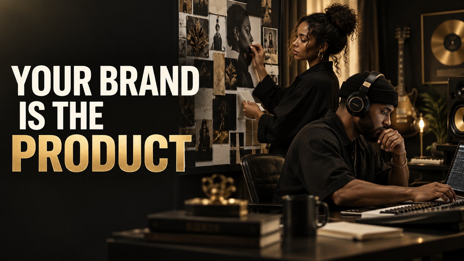 Independent artist and music producer developing a visual and sonic identity with the words Your Brand Is the Product